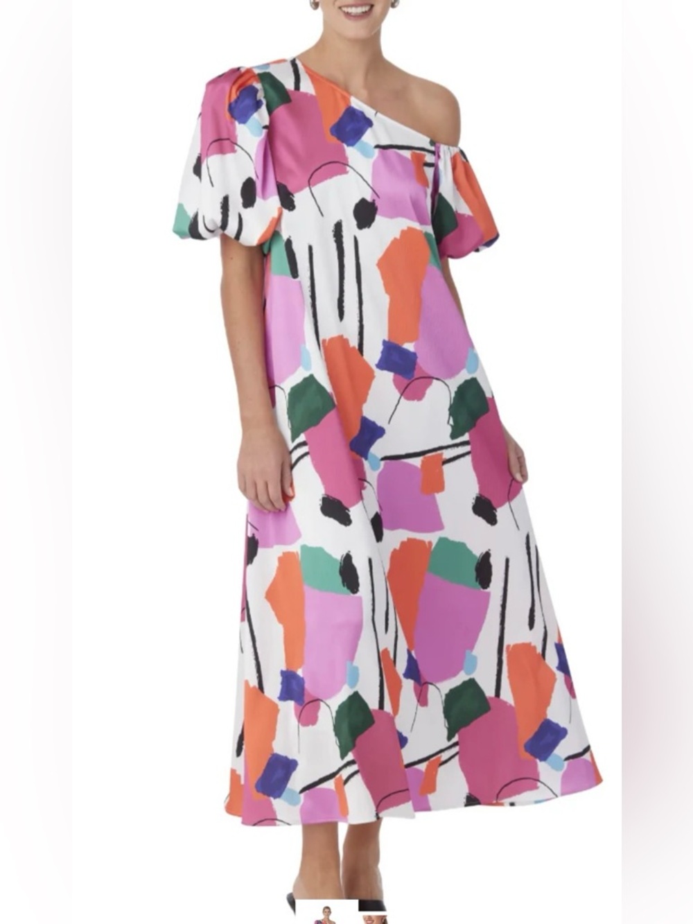 CROSBY by Mollie Burch Lovett Dress - Maxi One Shoulder Abstract Pattern - XXL